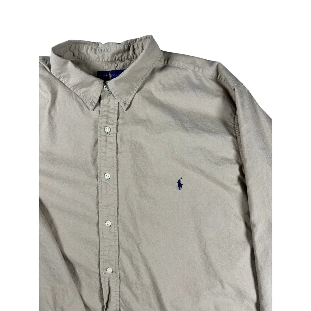 Polo Ralph Lauren Mens 3XLT Tan Khaki Cotton Button Down Shirt Long Sleeve Pony